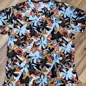 Silky Scrubs Scrub Top Shirt Sz.XL Flowers
